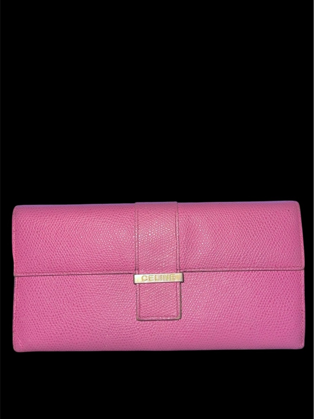 Celine Pink Textured Leather Strap Wallet with Gold Logo